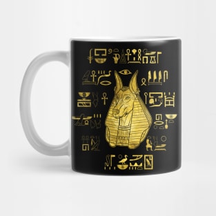 Golden Anubis  with hieroglyphs Mug